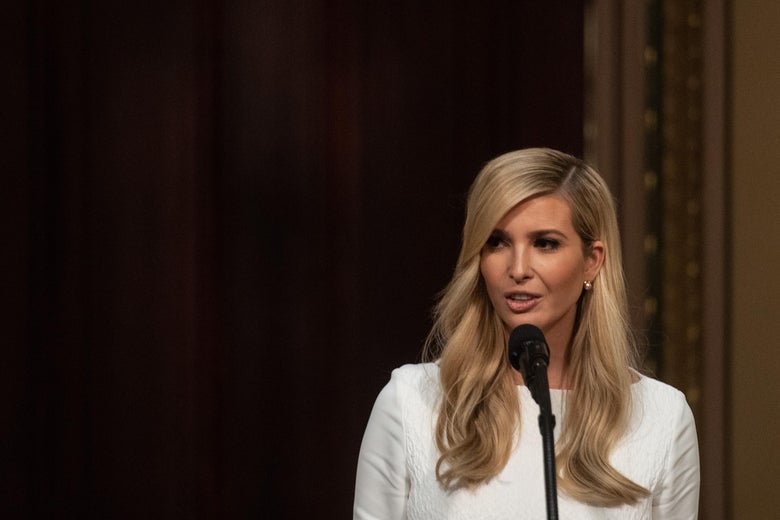 Ivanka Trump speaking at a lectern